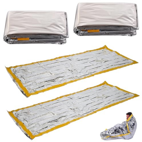 ZALHIN 4 Stuck Isolierfolie Notfall Schlafsack - Survival Ausrüstung, Notfall Ausrüstung, Rettungsdecke Silber, Biwaksack, Notfallrucksack Zubehör, Für Camping Extremes Wetter Unterstände