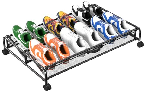 KOSIWU Under Bed Shoe Storage Organizer, Rolling Under Bed Storage Containers with Wheels, Under Bed Shoe Organizer Drawer Space Saving for bedroom