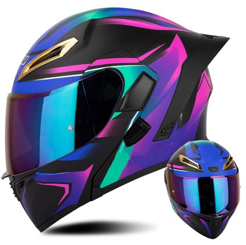 ECE-Zertifiziert Motorräder Vollhelm Integralhelm Doppelvisiere Hochklappbarer Motorradhelm Modulare Männer Und Frauen Motorrad Elektroauto Helme S-XXL(55-64CM)