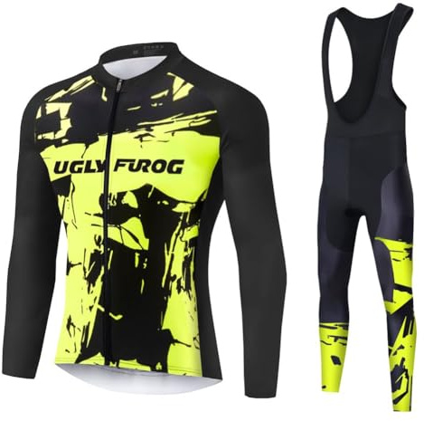 UGLY FROG 2024 Winter Jersey Thermisches Fahrradtrikot Vlies Thermo Langarm Shirt+Bib Lange Hosen Anzüge Herren Breathable Radfahren Fahrrad Lange Hülsen Fahrrad Hemd Männer Langarm Fahrradbekleidung