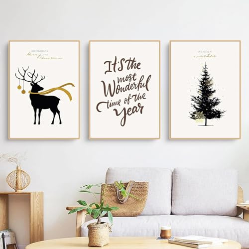 CULASIGN 3er Weihnachten Poster Set, Winter Bilder, Weihnachtsbaum Schneemann Wandkunst Wandbilder, Wohnzimmer Schlafzimmer Wanddeko, ohne Rahmen (GHI,40x50cm)