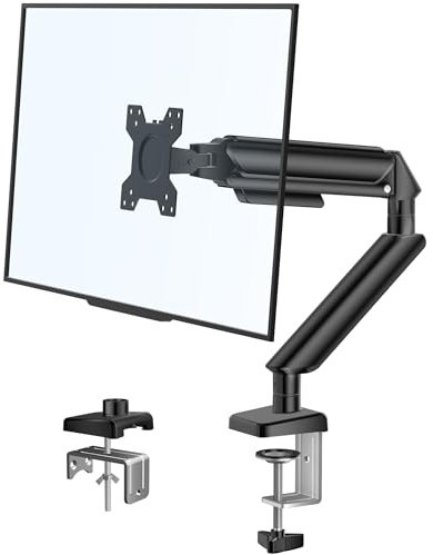 WHYFONE Monitor Halterung für 13 bis 32 Zoll Bildschirme, Gasdruckfeder Arm Monitorhalterung, 90° Schwenkbar, 180° Neigbar, 360° Drehbar, Höhenverstellbar Bildschirmhalterung 1 Monitore VESA 75/100mm