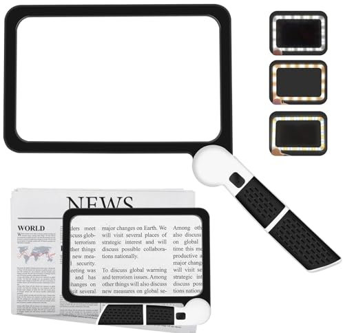 VOCA Loupe 5X Lumière Grande Loupe de Lecture Rectangulaire 48 LED Seniors Dégénérescence Maculaire Design Pliable Journaux Livres Petits Imprimés Faible Vision