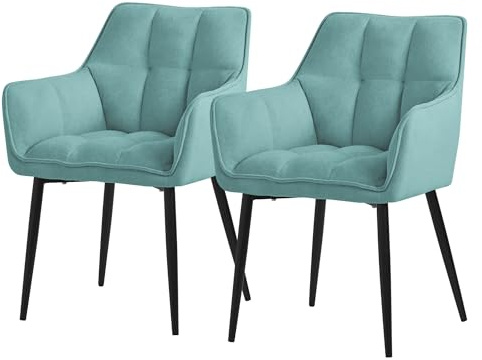 ML-Design matsalsstolar set om 2 i frotté, petrol, köksstol med tjock stoppad sits & metallben, vardagsrumsstol med ryggstöd och armstöd, stoppad stol, ergonomisk loungefåtölj
