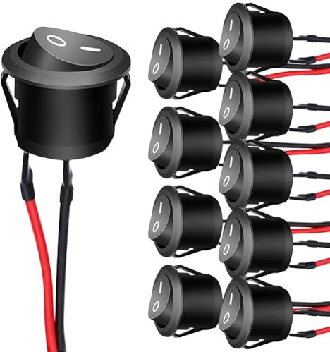 GEAREVER 10 Stück 12V Kippschalter, 2 Polige EIN/AUS SPST Schalter 10 A/125V, 6 A/250V Rocker Kippschalter mit Draht, KFZ Schalter Wippschalter für Auto Motorrad PKW BOOT Wohnmobil