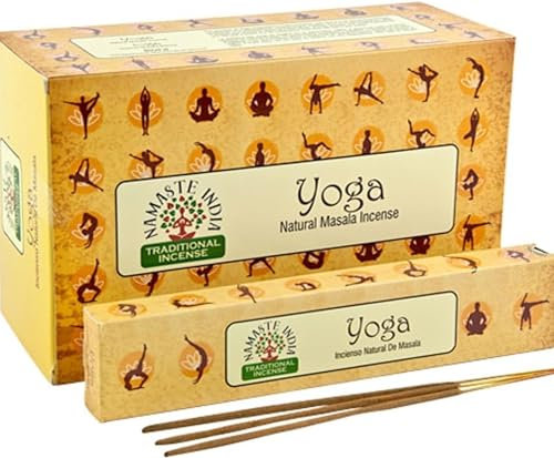 Namaste India Räucherstäbchen Agarbatti 12er Pack - 240 Sticks insgesamt - Aromatische Entspannung, Meditations- und Yoga-Duft, Handgefertigt aus Indien (Yoga)