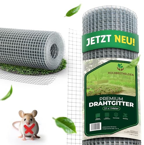 HOCHBEETHELDEN Wühlmausgitter für Hochbeete aus rostfreien feuerverzinkten feinmaschigen Drahtgitter |2,1 x 1 m| Hasendraht mit 6,3 mm Maschenweite | Kaninchendraht aus 0,55 mm Drahtgeflecht