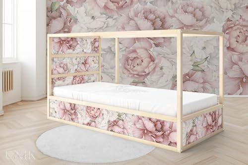 UNIK Nordic Aufkleber für Kura Hochbett, Blooming Spring 2-Sticker-Set Oben, Bettaufkleber, Sticker für Kinderbett, Möbelfolie fürs Kinderzimmer, Bettfolie für Kinder