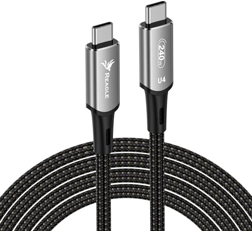Reagle Cable USB-C 4.0 – 8 K @ 60 Hz vídeo, 240 W Power Delivery, 40 Gbps de transferencia de datos, revestimiento de nailon, compatible con Thunderbolt 3, para MacBook, iPad, iPhone, Galaxy, Pixel, 1