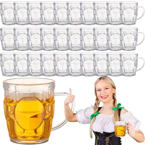 Ziliny 30 Pcs 8 oz Plastic Beer Mugs with Handles Dimpled Steins Small Beer Glasses Mini Mugs Reusable Oktoberfest Decorations for Festival Party Event Picnic BBQ, Clear