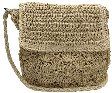 Bolso Bandolera Mujer Pequeño De Paja Rafia Para Verano Playa, Capazo Boton De Esparto Mimbre Hecho a Mano, Cesta Totte de Hombro Mediano Estilo Étnico Bohemio Cuadrado
