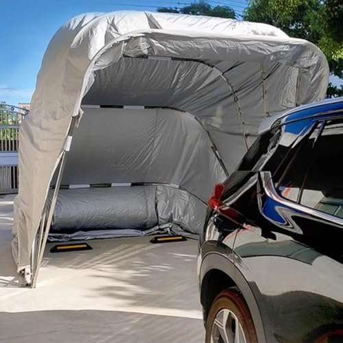 Carport Extérieur Garage Portable, Auvent De Voiture Semi-Automatique Abri De Voiture avec Cadre en Métal Robuste Et Anti-UV Résistant À La Neige Étanche Couverture(Dark Grey,18x8.2x7.5ft)