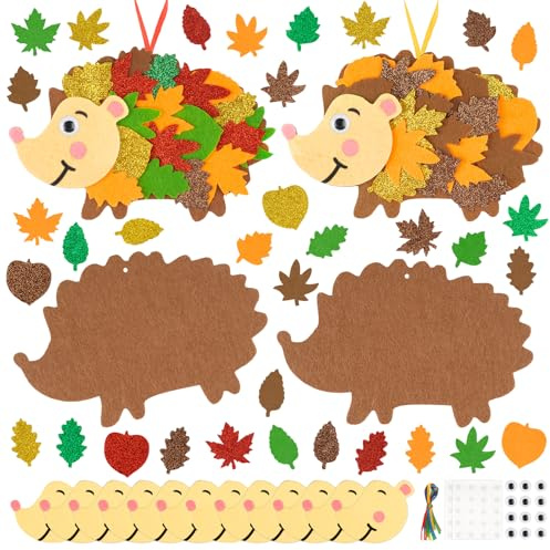 Moosono 12 Stück Igel Bastelsets für Kinder Herbst, Basteln Herbst Kinder | Herbstbasteln Moosgummi Bastelset Kinder für Herbstdeko, Thanksgiving, Aktivitäten in Schule, Jungen Mädchen 3-12 Jahre