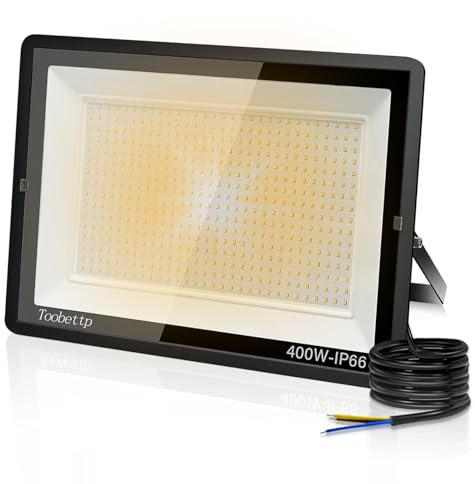 400W LED Strahler Außen, Superhell 40000LM 3000K Fluter für Garage | Warmweiß Flutlicht mit 480 LED-Chips, 120°Winkel, IP66 180°Halterung,50000h Lebensdauer,Außenstrahler Für Garten Parkp