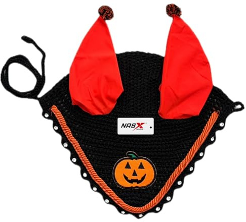 Halloween Pumpkin Horse Ear Bonnet Net Hat Hood Mask Fly veil Full Pony COB (COB)