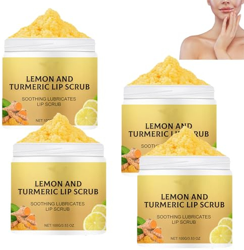 Natural Turmeric Lemon Lip Scrub for Dark Lips, Kurkuma -Zitronenlip -Nourishing -Peeling für rissige und getrocknete Lippen hydrate, verblassende Lippenlinien, stumpfe dunkle Lippen (4pcs)