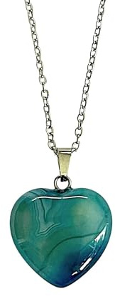 ASTER ALHELÍ Collana Donna di Pietre Semipreziose a Forma di Cuore - Gioielli Donna Ciondolo Amuleto con Catena in Acciaio Inossidabile - Ideale da Regalare (Agata blu)