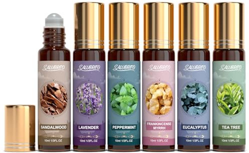 SALUBRITO Ätherische Öle Set, Roll On Aromatherapie Öl, Lavendel, Pfefferminz, Weihrauch + Myrrhe, Eukalyptus, Sandelholz, Vanille, Natürliches Roll-on Öl Geschenk für Frauen