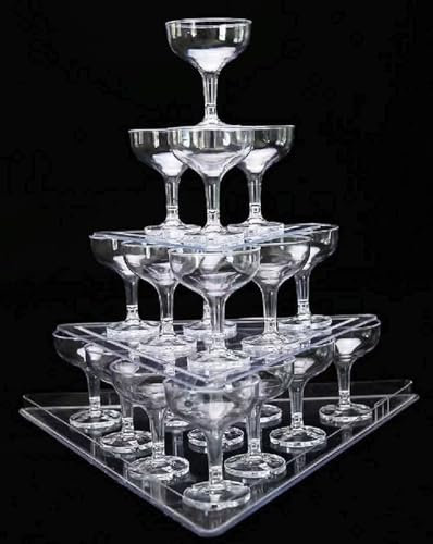Champagne Tower Display, Set of 22 Champagne Glasses - 3 Tier Wine Tower for Wedding Birthday Home Bar - Champagne Coupes