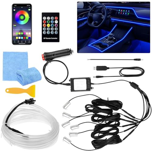 Auto LED Innenbeleuchtung,6M/ 6 in 1 RGB Auto Innenraumbeleuchtung,App+Fernbedienung Control steuerbare Innenbeleuchtung Laser,12V Led Atmosphäre Licht Autos,Mehrfarbige Ambientebeleuchtung