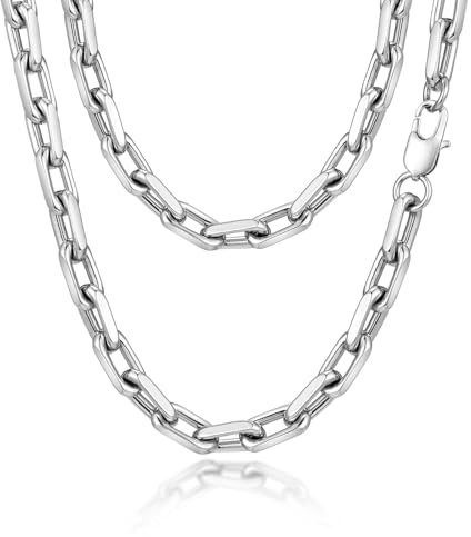 VNOX Halskette Herren Edelstahl Silber : Kuban Kette für Männer Jungen 7.5MM Silberkette Klassische Panzerkette Schmuck Geschenk Hip-Hop Kubanische Gliederkette 55CM