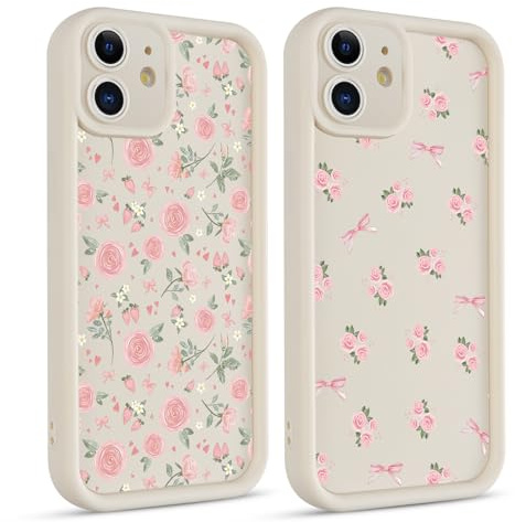 Coiwxmoi 2 Pezzi Cover per iPhone 12 Mini, Silicone Custodia con Fiori Disegni Aesthetic Flower Motivo Custodia Valentin Valentinstag, Antiurto Case per Donne Ragazza per iPhone 12 Mini 5,4, Rosa