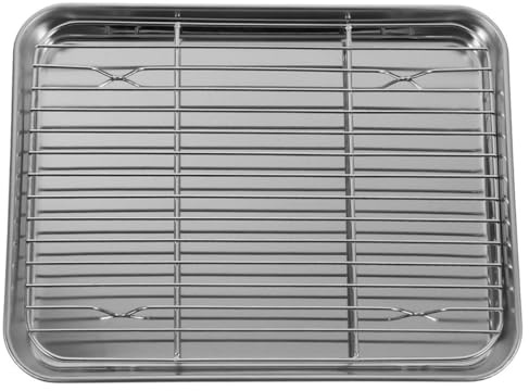 OUNONA Juego de Bandeja y Fácil de Limpiar de Acero Inoxidable para Horno con Rejilla para Hornear y Cocinar, Resistente a Altas Temperaturas Adecuado para Hornear en Casa