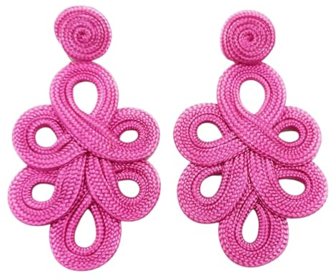 MAJALE Pendientes Color Mujer Largos Flamenca - Ligeros, Boda, Fiesta, Ocasiones Especiales - Aros Pasamaneria Estilo Cordón de Seda