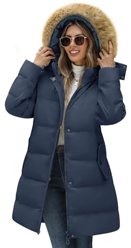 Yuson Girl Abrigos de Invierno para Mujer Chaqueta Largo Plumon Acolchada Abrigos Cazadora Gruesa Elegante Larga Puffer Parkas Forro Polar Cálido Otono Exteriores Chaquetones(Azul marino, L)