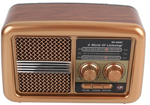 FAUOSWUK Radio Vintage Portable, AM FM SW BT Full Band Retro Transistor Radio avec Haut-Parleur intégré, Bass Treble Control Idéal pour la Cuisine à Domicile, Camping en Plein Air (Bouchon UE)