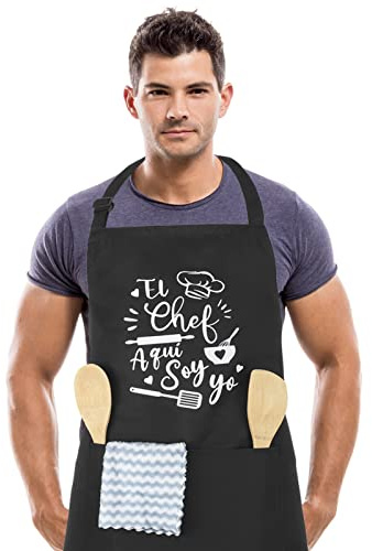 Halinuia Delantal de Cocina Personalizado para Hombre y Mujer – Mandil Impermeable y Ajustable con Bolsillos, Idea para Papá, Esposo, Novio o Abuelo