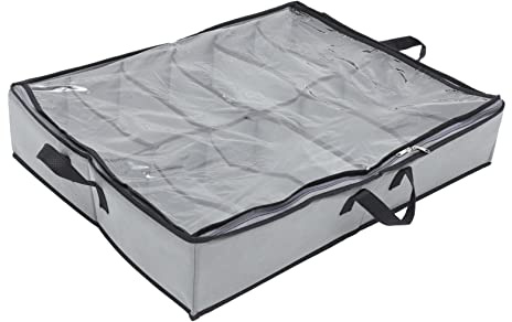 LOLIPPYY Contenitore Sottoletto Trasparente con Cerniera Organizer Scarpe Scomparti Resistente Maniglia Allungata Grigia