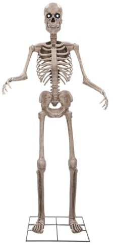 Riethmüller Animatronic XXL Skelett 243 cm - Halloween Deko innen - Party, Gothic Figur lebensgroß - Animiert, LED-Augen, beweglicher Kiefer, Sound & Bewegungssensor - 3 Sprachen