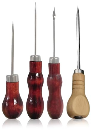 4 Pcs Bradawl Awl Punch Tool, with Wooden Handle | Bradawl Tool, Handwork Sewing Awl, Wooden Handle, for Wood Leather Sewing Craft DIY