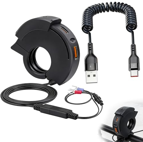 Motorcykel USB-uttag, moto telefonladdare, vattentät motorcykel laddare med typ C laddkabel, kortslutning och överladdningsskydd, vattentätt dubbelt laddningsuttag för husbil, bil, båt