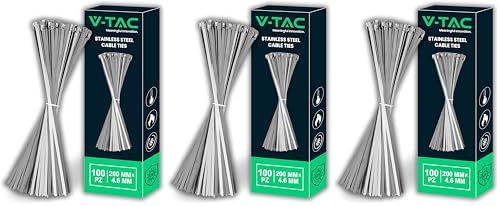 V-TAC Fascette in Acciao Inox per Cavi misura 4.6 mm x 200 mm - Confezione 100 Pezzi - Fascette per Cablaggio Multiuso - Stringicavo Portacavi Fermacavi per Elettricista, Meccanico, Tubi Ferro
