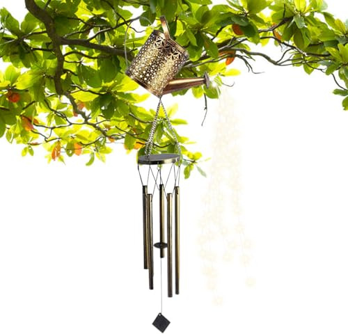 Arrosoir Solaire avec Effet Cascade de Lumières | Décorations Rétro en Fer avec Carillon | Ornements de Jardin Solaires pour Extérieur,pour Jardin Terrasse Allée Pelouse Noël Maison