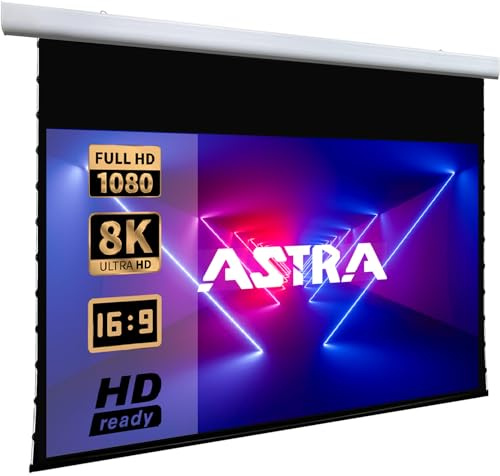 ASTRASCREEN Tab-Tension, Schermo per proiettore da interni 16:9. Pantalla para Proyector. Montaggio a soffitto motorizzato, pellicola a LED per proiettori interni e home theater (110 pollici)