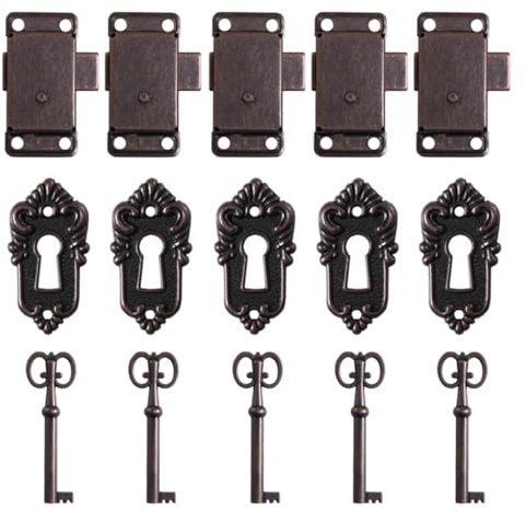 iplusmile Möbelschloss Antik 5 Stück Einsteckschloss aus Rotbronze für Schubladen und Schmuckkästchen mit Einfacher Installation im Retro Design