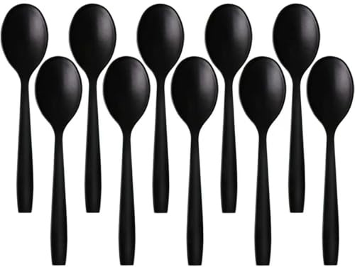 10 stycken skedar, återanvändbara äggskedar bestick, kaffeskedar soppskedar äggsked tesked (svart)