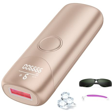 IPL Geräte Haarentfernung mit Kühlfunktion, Laser Haarentfernung mit 9 einstellbaren Energiestufen, 999900 Blitze & 600 NM Rotlicht, IPL Haarentfernungsgerät für Frauen & Männer, Gesicht, Gold