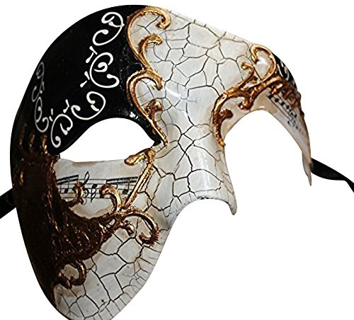 THE GOOD LIFE MENS BLACK GOLD IVORY HALF FACE PHANTOM MUSICAL NOTES QUALITY THEATRICAL VENETIAN MASQUERADE CARNIVAL PARTY EYE MASK