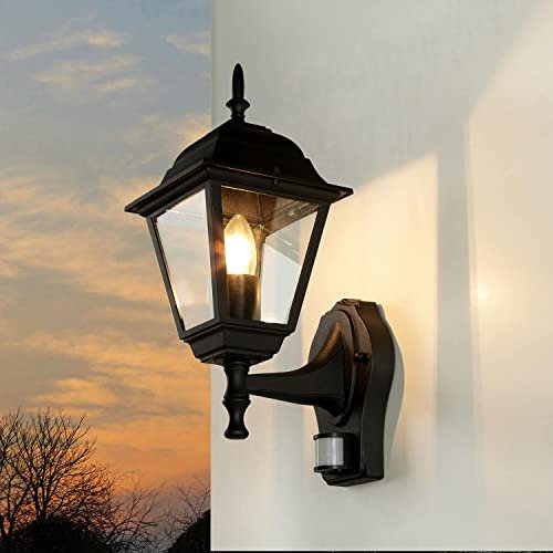 Farol exterior TIROL negro con detector de movimiento E27 hasta 60W 230V con sensor regulable Lámpara de pared retro para jardín