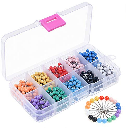 KUUQA 1000 Pieces 1/8 inch Map Push Pins Map Tacks Thumbtacks with Plastic Round Heads and Steel Needle Points
