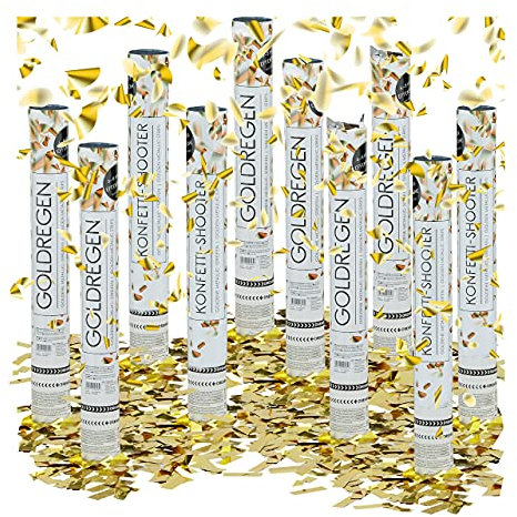 Relaxdays 10x lanceurs de confettis canons cotillons dorés Or décoration Mariage Cadeau fête Party Popper 40 cm portée 6-8 m, doré métallique
