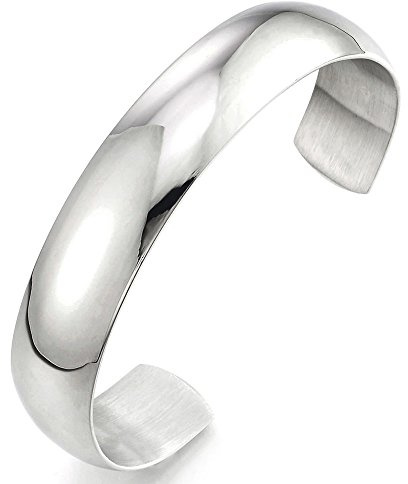 COOLSTEELANDBEYOND 18 cm minimalistiskt rostfritt stål manschett armband för män kvinnor silverfärg polerad, justerbar, Adjustable, Rostfritt stål, Ej tillämpbar