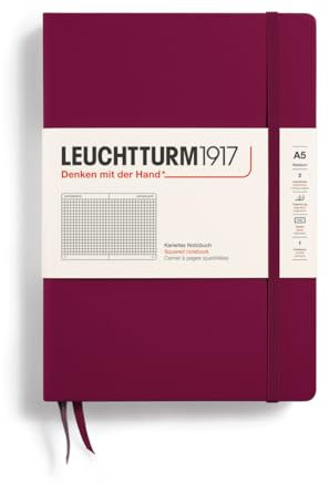 LEUCHTTURM1917 359694 Notizbuch Medium (A5) Hardcover, 251 nummerierte Seiten, Port Red, Kariert