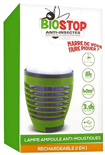 Biostop Anti-Insectes Lampe Ampoule Anti-Moustiques Rechargeable 2en1