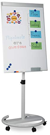 Relaxdays Flipchart mobil, mit Rollen, magnetisch, höhenverstellbar, Stifte-Ablage, Whiteboard H x B: 100 x 70 cm, weiß
