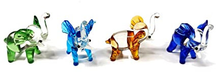 Elefant als Krafttier und Glücksbringer - 4 Glasfiguren 4,5 cm aus Buntem Glas von – Wien Österreich Austria- Setzkasten Deko Vitrine (605)